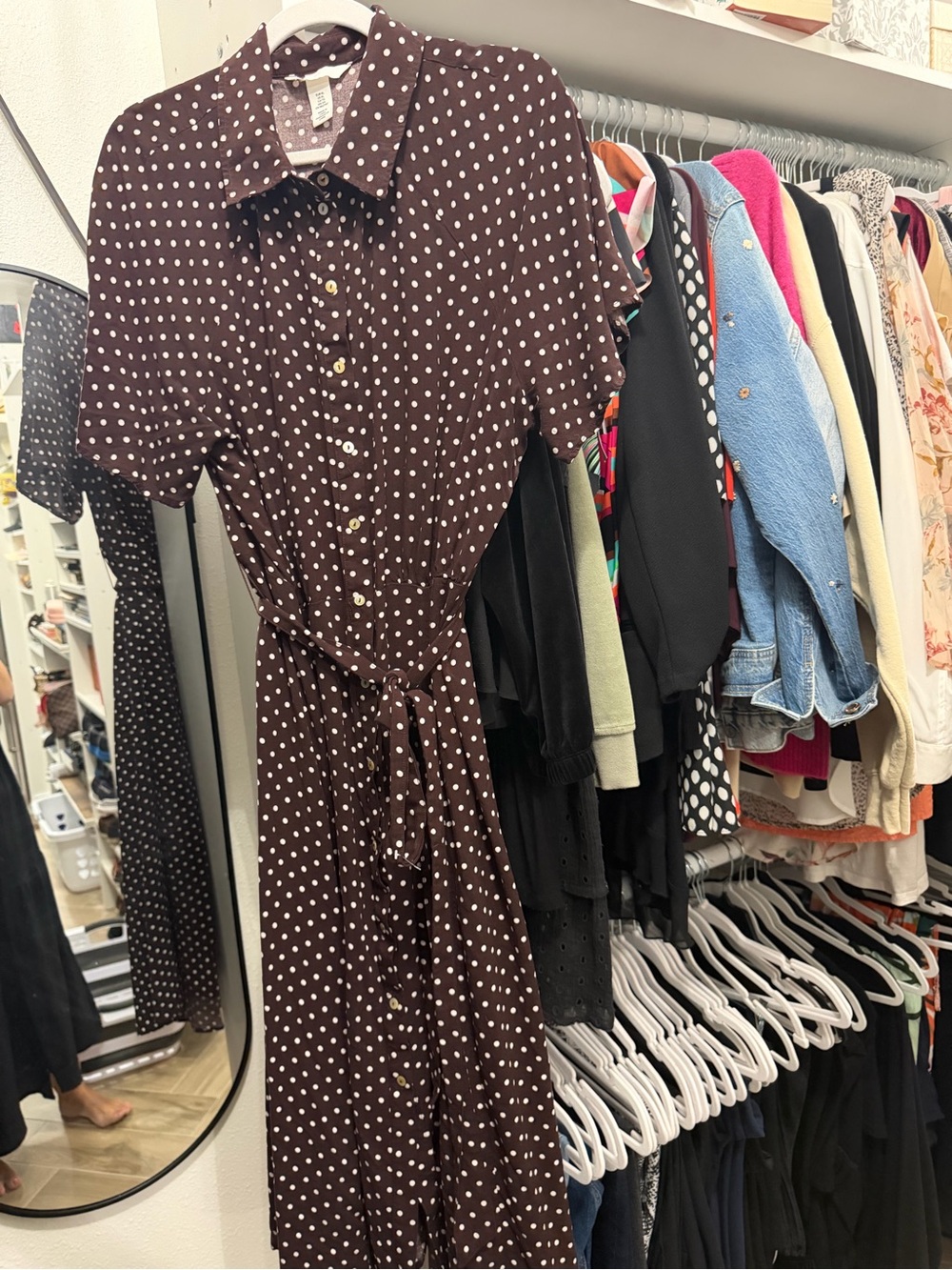 H&M Polka Dot Maxi Dress in Brown & White